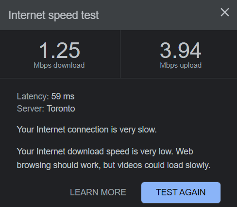 Speedtest when the internet decides to work
